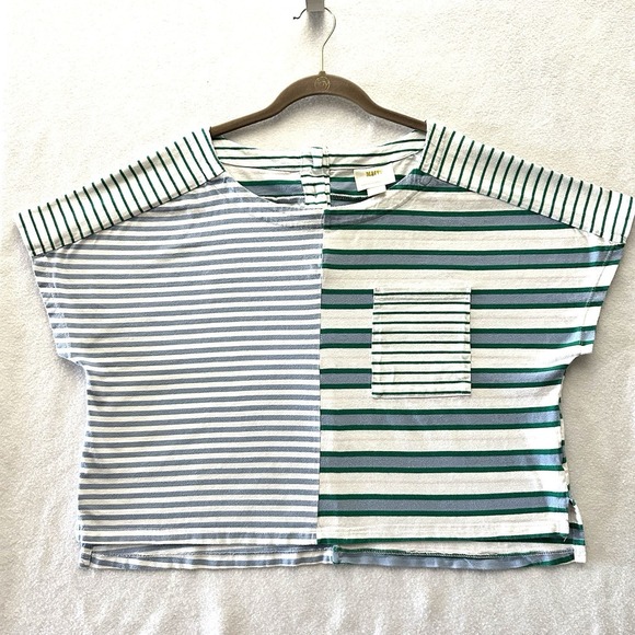 Maeve Tops - Maeve Anthropologie Tiffany Top XL Cropped Boxy Striped Colorblock Cotton